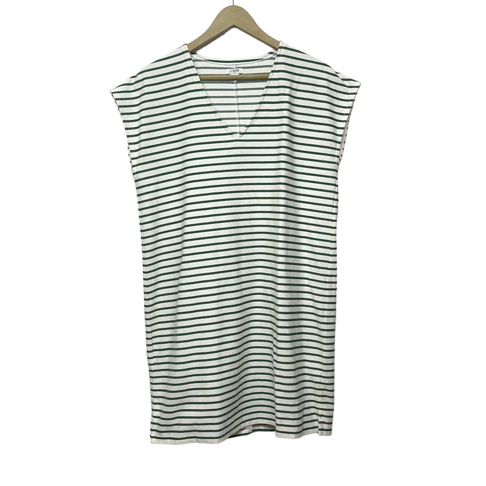 J.‎ Crew Factory White Green Striped V Neck Cap Sleeve Dress Size Small
